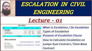 Escalation in Civil Engineering  What is Escalation  How to Prepare Escalation bill  Lecture01 [upl. by Norraf401]