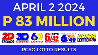 Lotto Result April 2 2024 9pm PCSO [upl. by Nike]