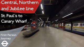 London Underground First Person Journey  St Pauls to Canary Wharf via Bank and London Bridge [upl. by Eatnuahs]