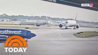 Video Delta planes collide on Atlanta taxiway rattling passengers [upl. by Ennoryt]