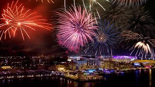 Yas Bay Waterfront  New Year Fireworks 20232024 [upl. by Zetnauq]