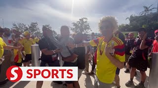 Security scuffle with fans outside stadium as chaos delays Copa final soccer match [upl. by Ube416]