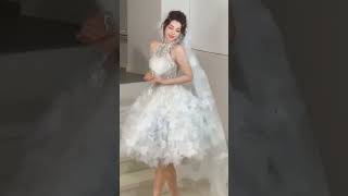 Halter ball gown short knee length cocktail wedding dress for sale [upl. by Volotta]