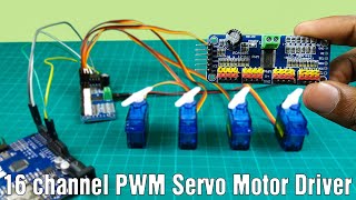 16 channel servo controller with Arduino  PCA9685 16 channel PWM servo motor driver tutorial [upl. by Imaon]