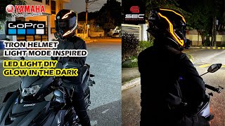 TRON HELMET INSPIRED  GLOW IN THE DARK  LED LIGHT DIY INSTALLATION  GOPRO HERO 8  SEC HELMETS [upl. by Hyo754]