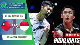 Chou Tien Chen TPE vs Jonatan Christie INA  R32  All England Open 2024 [upl. by Arnaud946]