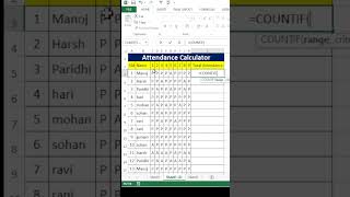 countif formula in excel  attendance count formula in excel  shorts [upl. by Sirroned]