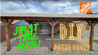 DIY porch  FREE STANDING PATIO COVER  material from HOME DEPOT [upl. by Eciruam287]