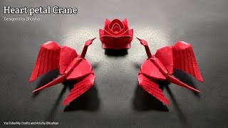 Origami Heart petal Crane designed by Bhushan  Best Valentine gift idea [upl. by Nnaaihtnyc]