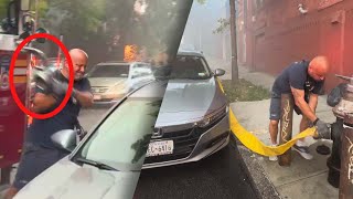 Firefighter Breaks Car Window to Access Blocked Fire Hydrant [upl. by Ayekat]