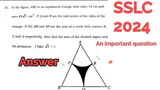 In the fig ABC is an equilateral triangle with sides 14cm and area 49 √3 cm PQ Rare the midpoint [upl. by Nyrmak]