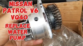 NISSAN PATROL V6 VQ40 ENGINE REPLACE WATER PUMP  NISSAN PATROL Y62 V6 WATER PUMP LEAK [upl. by Mahon200]