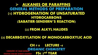 Alkanes or Paraffins General Methods of Preparation FSc Class 12Chapter 8L4UrduHindiSaad [upl. by Dani293]