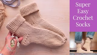 Super Easy Crochet Socks  Beginner Friendly Tutorial [upl. by Ecyt]