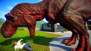 T Rex vs Indominus Rex Breakout amp Fight  Jurassic World Evolution Dinosaurs Fighting [upl. by Rogerio31]