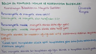 Genel Kimya 2 Bölüm 24Kompleks İyonlar ve Koordinasyon BileşikleriManyetik Özellikleri [upl. by Ayad857]