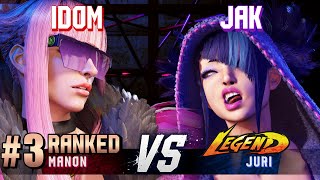 SF6 ▰ IDOM 3 Ranked Manon vs JAK Juri ▰ High Level Gameplay [upl. by Nasus]