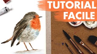 Pettirosso ad ACQUERELLO  Tutorial FACILE [upl. by Enilorak942]