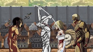 Eren Levi Mikasa Armin vs Armored Titan Female Titan Jaw Warhammer  Attack on Titan [upl. by Yssirc398]