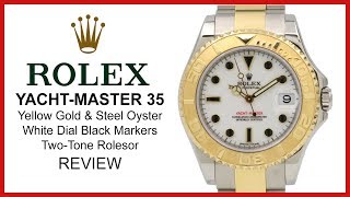 Rolex YACHTMASTER 35 TwoTone yellow GoldSteel whiteblack Dial Oyster  REVIEW 168623 [upl. by Frantz]