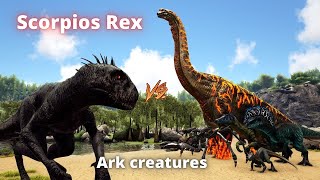 Scorpios rex 10010000 vs ark creatures Domination Rex Indominus Indoraptor Spino Brachio [upl. by Naara]