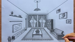 How to Draw a Room in 1Point Perspective step by steps [upl. by Taber]