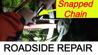 How To Fix A Broken Bicycle Chain  DIY Roadside Repair  in the dark [upl. by Tebzil]