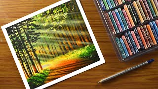 Easy forest lights drawing with oil pastel  How to draw easy forest Landscape step by step [upl. by Ardyth]