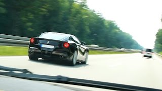 Ferrari F12 Berlinetta vs McLaren  Autobahn Acceleration amp Exhaust Sound [upl. by Enohs]