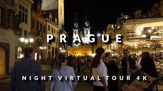 Prague Czech Republic Nightlife Virtual Tour 4K Wenceslas Square Powder Tower Old Town Square [upl. by Acimahs866]