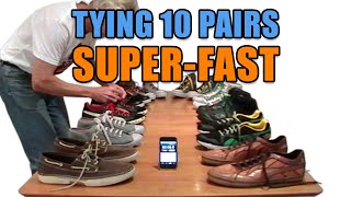 Superfast tying ten pairs of shoes – Professor Shoelace [upl. by Oringa]