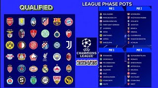 UEFA CHAMPIONSHIPS 202425 QUALIFIED amp LEAGUE PHASE POTS [upl. by Ellocin]