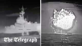 Ukraine sinks Russian warship near Crimea [upl. by Katharyn]