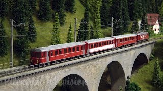 Model trains from Switzerland crossing the railroad bridge HOn3½ [upl. by Jt]