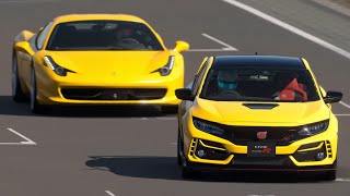 Honda Civic Type R FK8 vs Ferrari 458 Italia at Nurburgring Nordschleife Track Day [upl. by Casia]