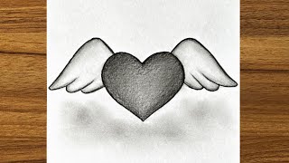 A cute heart with wing drawing  Cute drawing ideas for beginners  Step by step drawing [upl. by Eetnwahs]