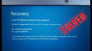 Failed Booting Error Code 0xc0000034 Windows 10 SOLVED [upl. by Maureene]