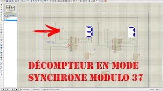 Tp électrique Bac Technique  Décompteur en mode Synchrone Modulo 37 Simulation ISIS [upl. by Trab]