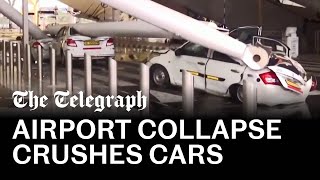 Deadly roof collapse at New Delhi airport crushes cars [upl. by Lenahtan]