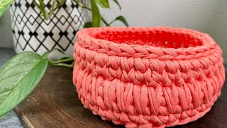 Crochet Basket with Tshirt Yarn [upl. by Xena]