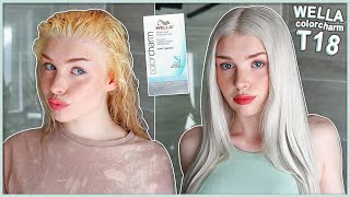 HOW TO TONE PLATINUM BLONDE HAIR AT HOME  WELLA T18  PERFECT ICY WHITE PLATINUM BLONDE HAIR  AD [upl. by Noiwtna811]