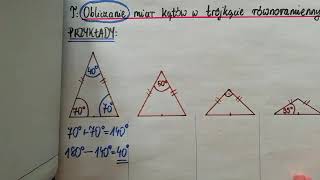 Obliczanie miar kątów w trójkącie równoramiennym [upl. by Atinauq621]