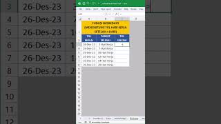 CARA MENGGUNAKAN FUNGSI WORKDAYS DI EXCEL shorts excel exceltips [upl. by Pastelki413]