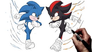 How To Draw Sonic Vs Shadow  Step By Step  Sonic 3 [upl. by Tareyn915]