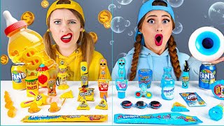 ASMR Mukbang Gold vs Blue Food Challenge  One Color Desserts by HaHaLoL [upl. by Yert]