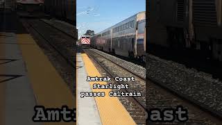 Amtrak COAST STARLIGHT Passing CALTRAIN at San Jose [upl. by Nylanej32]