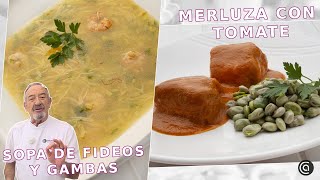 SOPA de FIDEOS y GAMBAS  MERLUZA con TOMATE  Cocina Abierta de Karlos Arguiñano [upl. by Danit]