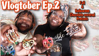 Vlogtober Episode 2  DIY Fall  Halloween Chocolate Covered Pretzels [upl. by Horodko597]