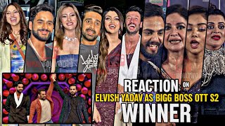 All Contestant Reaction on Elvish Yadav Wins Bigg Boss OTT Season 2 Trophy and Create History [upl. by Yelram51]