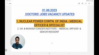 01082023  DOCTORS JOBS  GOVERNMENT  NPCIL  PERMANENT  MEDICAL OFFICER  SPECIALIST [upl. by Anoniw]